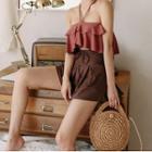 Set: Halter-neck Ruffle Swim Top + Skirt