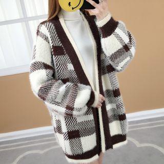 V-neck Plaid Open-front Cardigan