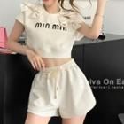 Set: Short-sleeve Bow Crop T-shirt + Shorts