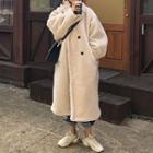 Double-breasted Long Fleece Coat Milky White - One Size