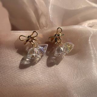Bow Bell Fringed Earring 1 Pair - Stud Earrings - Gold & Transparent - One Size