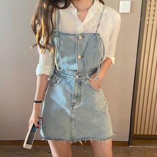 Frayed Tie Strap Denim Playsuit