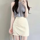 Halter-neck Shirred Blouse / Shirred A-line Skirt / Set