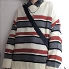 Striped Long-sleeve Knit Top Multicolor - One Size