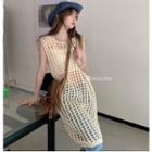 Sleeveless Perforated Knit Dress Off-white - One Size