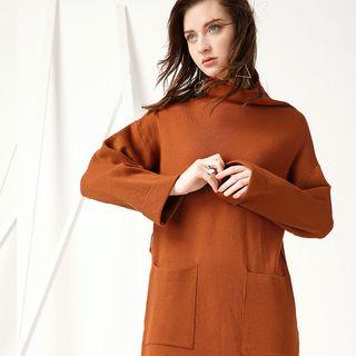 Turtleneck Waist-tied Knit Dress