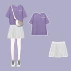 Short-sleeve Printed T-shirt / Mini A-line Pleated Skirt