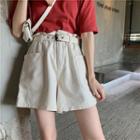 Pocket Detail Ruffle Trim Wide Short Pants