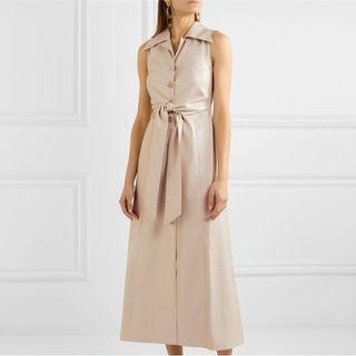 Faux-leather Sleeveless Midi A-line Dress