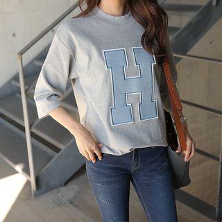 Brushed-fleece 3/4-sleeve T-shirt