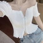 Zip Off-shoulder Short-sleeve Slim-fit Top White - One Size