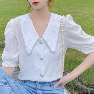 Short Sleeve Peter-pan Collar Shirt White - One Size