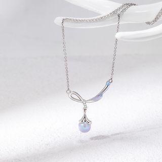 Faux Pearl Pendant Alloy Necklace Silver - One Size