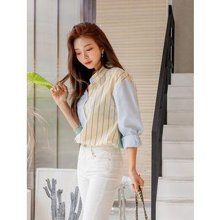 Plus Size Multi Stripe-panel Printed Shirt