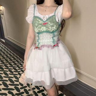 Puff-sleeve Top / Camisole Top / Mini A-line Skirt