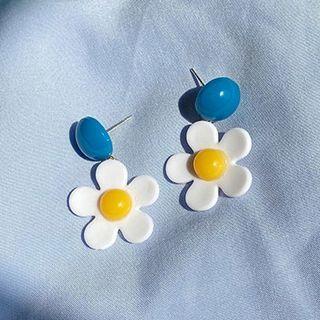 Flower Earring 1 Pair - Flower Earring - Blue & Yellow & White - One Size