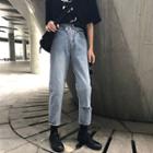 Asymmetrical Waist Ripped Crop Jeans