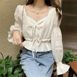 Puff-sleeve Meh Ruffled Blouse