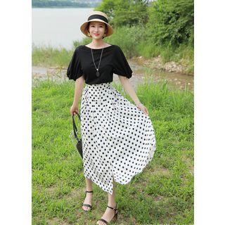 Lace-up Polka-dot Maxi Skirt