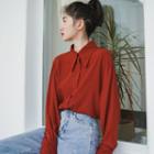 Long-sleeve Plain Shirt Rust Red - One Size