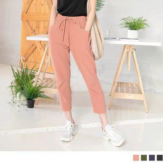Drawstring Waist Cotton-linen Cropped Baggy Pants