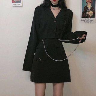Set: Cropped V-neck Blouse + Mini A-line Skirt