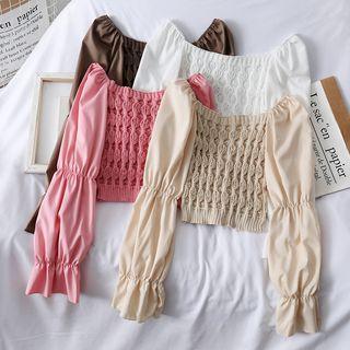 Patchwork Boatneck Crop Knit Top