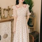 Short-sleeve Floral Print Doll-collar Midi Dress