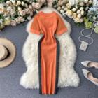 Short-sleeve Two-tone Knit Dress