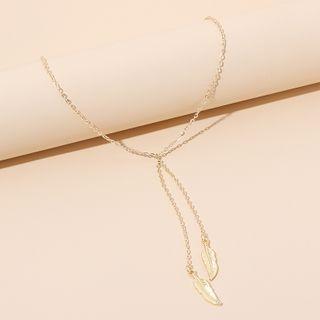 Feather Alloy Fringed Necklace Gold - One Size