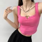 Heart-accent Round-hem Crop Tank Top In 7 Colors