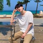 Notched-neckline Seam-trim T-shirt