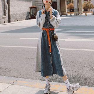 Denim Panel Midi A-line Dress