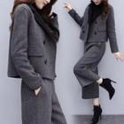 Set: Double-breasted Cropped Blazer + Wide Leg Pants