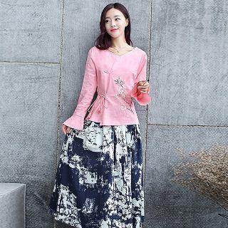 Set: Embroidered Top + Patterned Maxi Skirt