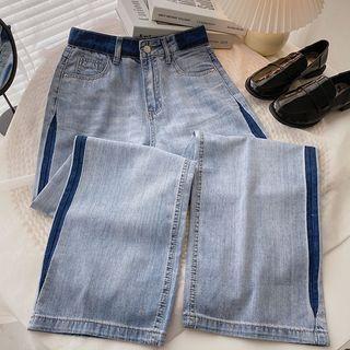 High-waist Two-tone Washed Jeans