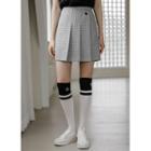 Plain / Checked Pintuck Wrap Miniskirt With Inset Shorts