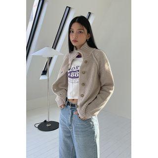 Raglan High-neck Woolen Cardigan