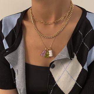 Bear Chain Layered Necklace 1 Pc - 2299 - Gold - One Size
