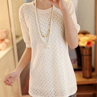 Lace Short Sleeve Chiffon Blouse
