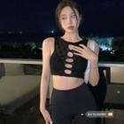 Cut-out Checkered Crop Tank Top