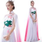 Slit-sleeve Stand Collar Embroidered A-line Evening Gown