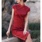 Cap-sleeve Frog Buttoned Qipao Dress