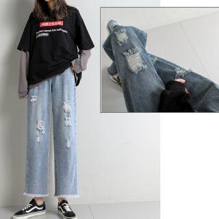 Wide-leg Ripped Denim Pants