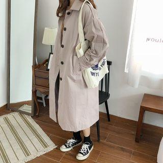 Lettering Buttoned Long Trench Coat