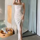 Sleeveless Square Neck Side-slit Midi Sheath Dress