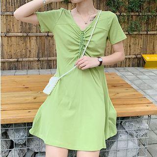 Short-sleeve Crinkled A-line Mini T-shirt Dress