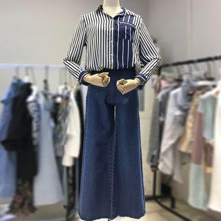 Set: Striped Shirt + Wide-leg Jeans