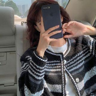 Striped Loose-fit Cardigan Black - One Size