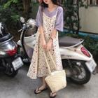 Plain Short-sleeve T-shirt / Strappy Floral A-line Midi Dress